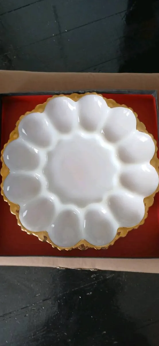 Mid-century Milk Glass Deviled Egg Plate - Image 1
