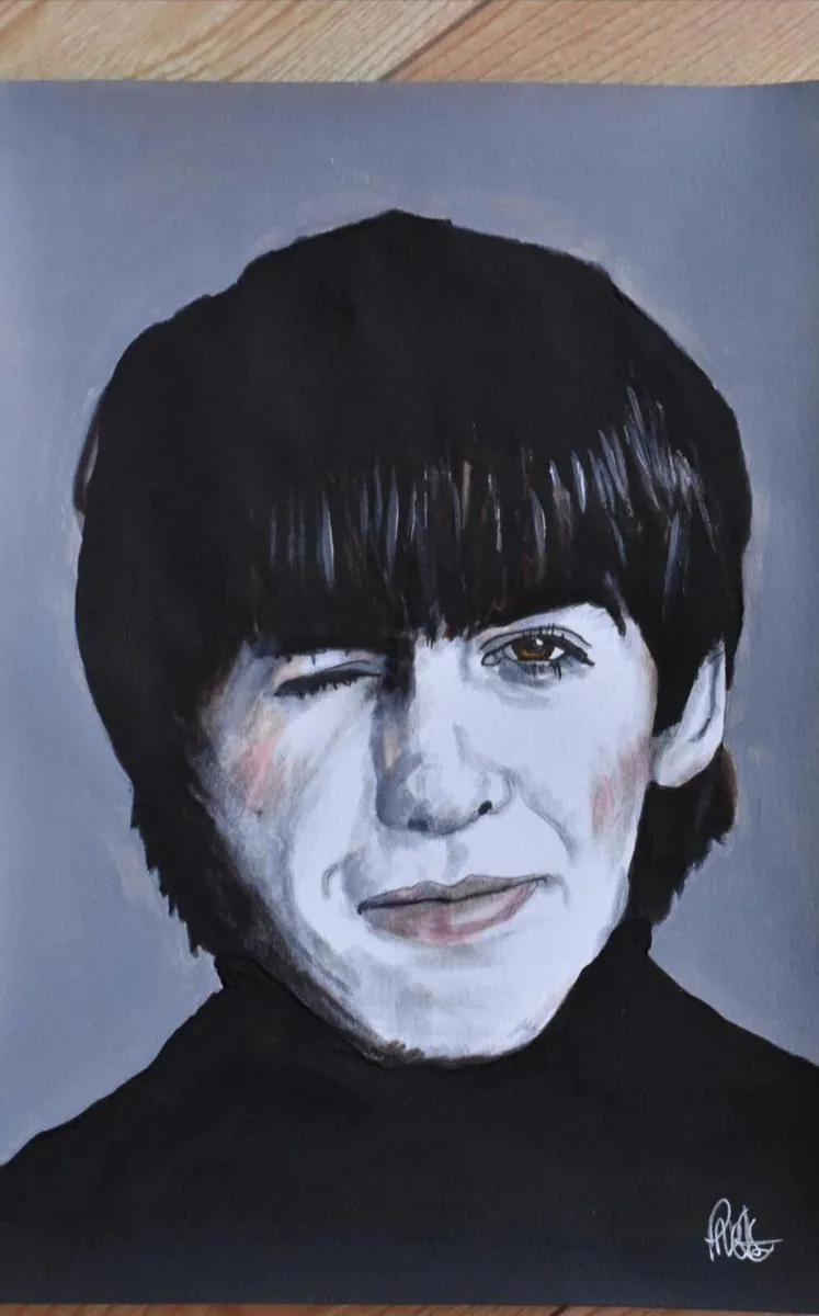 George Harrison The Beatles Original Mixed Media - Image 2