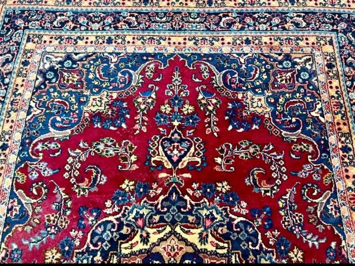 Vintage P.ersian Sabzevar Hand Knotted Mashad Rug - Image 4