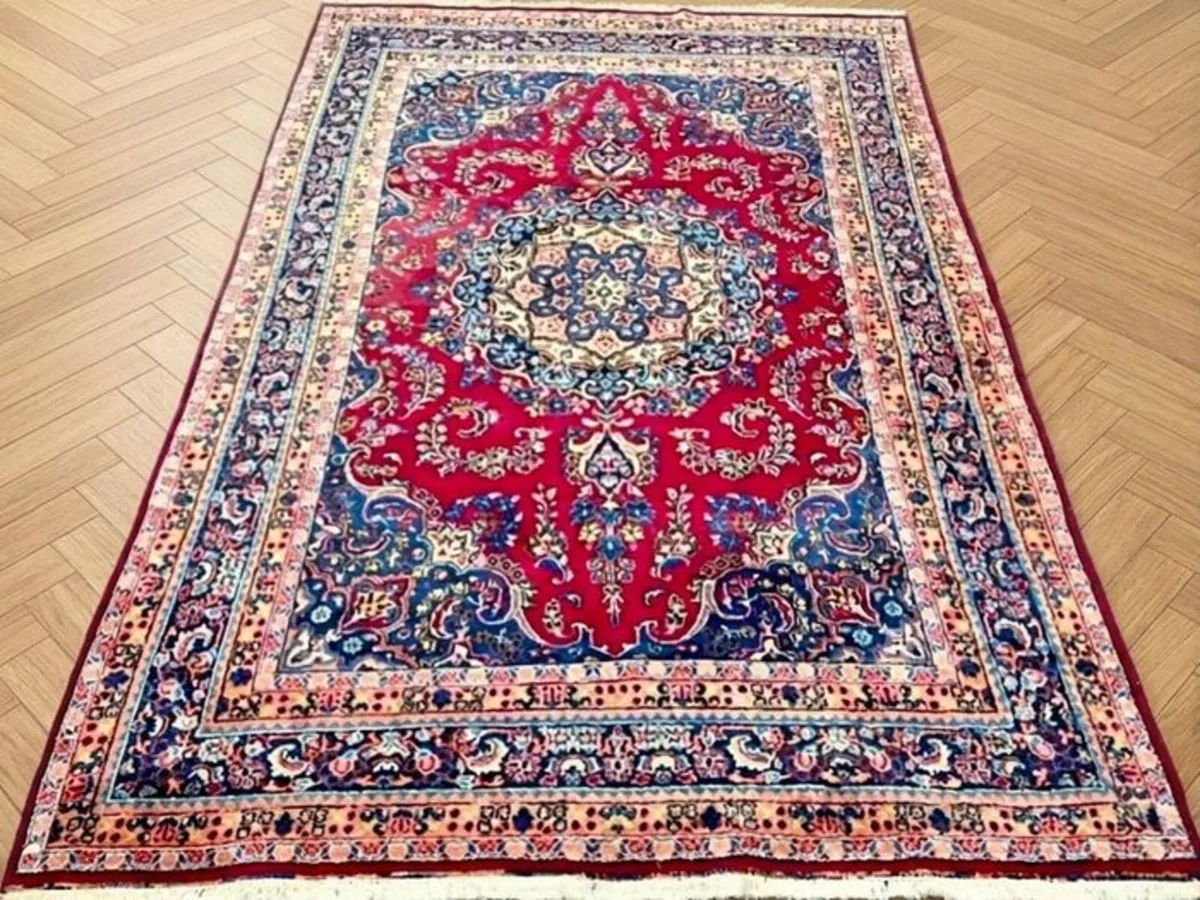 Vintage P.ersian Sabzevar Hand Knotted Mashad Rug - Image 1