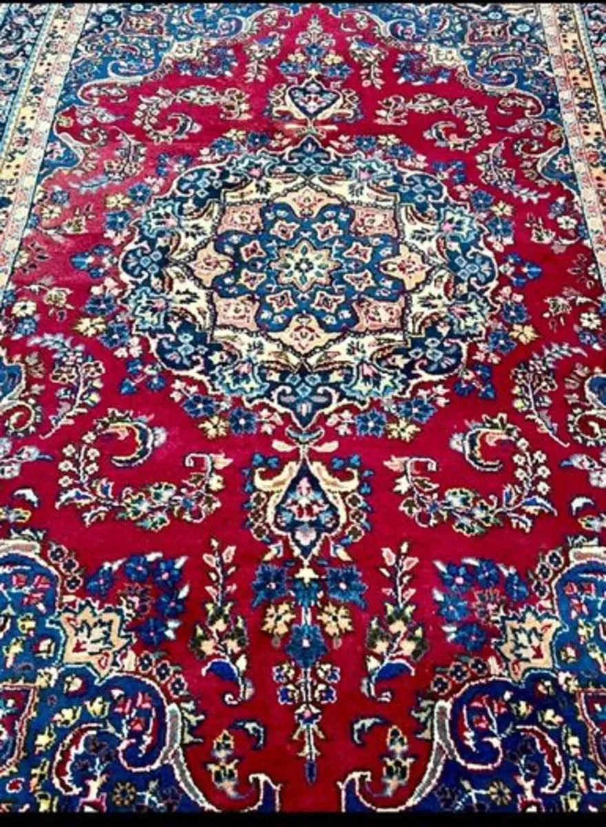 Vintage P.ersian Sabzevar Hand Knotted Mashad Rug - Image 2