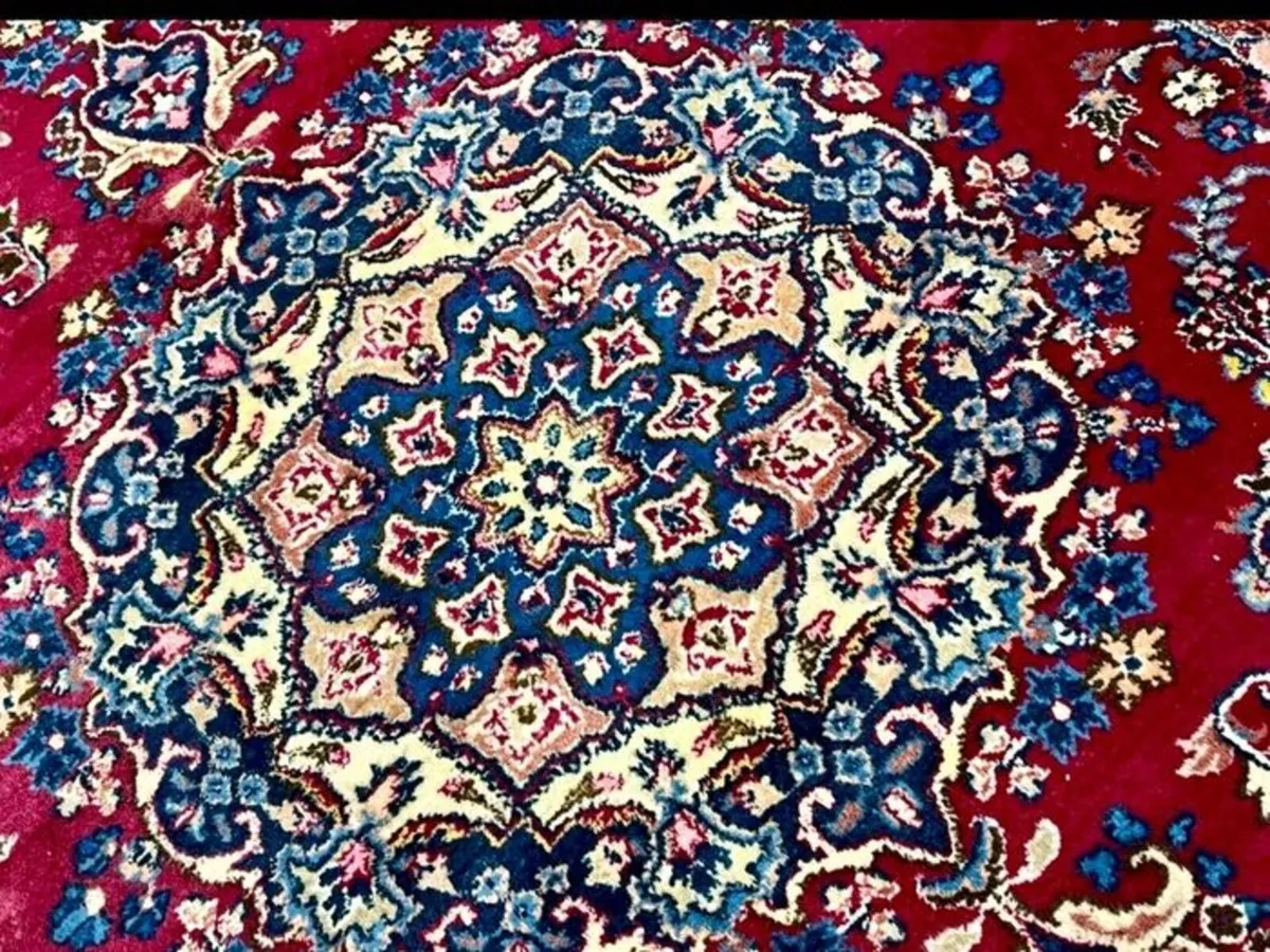 Vintage P.ersian Sabzevar Hand Knotted Mashad Rug - Image 3