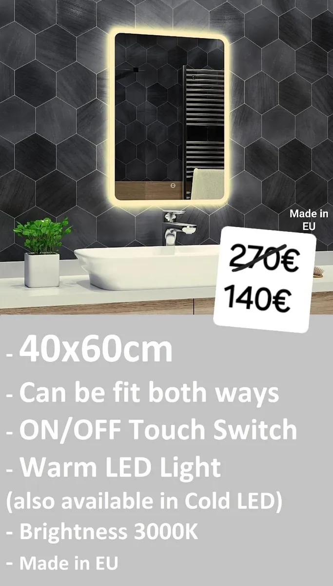 LED Bathroom Mirror Makeup Cosmetic 40x60cm Bright - Image 4