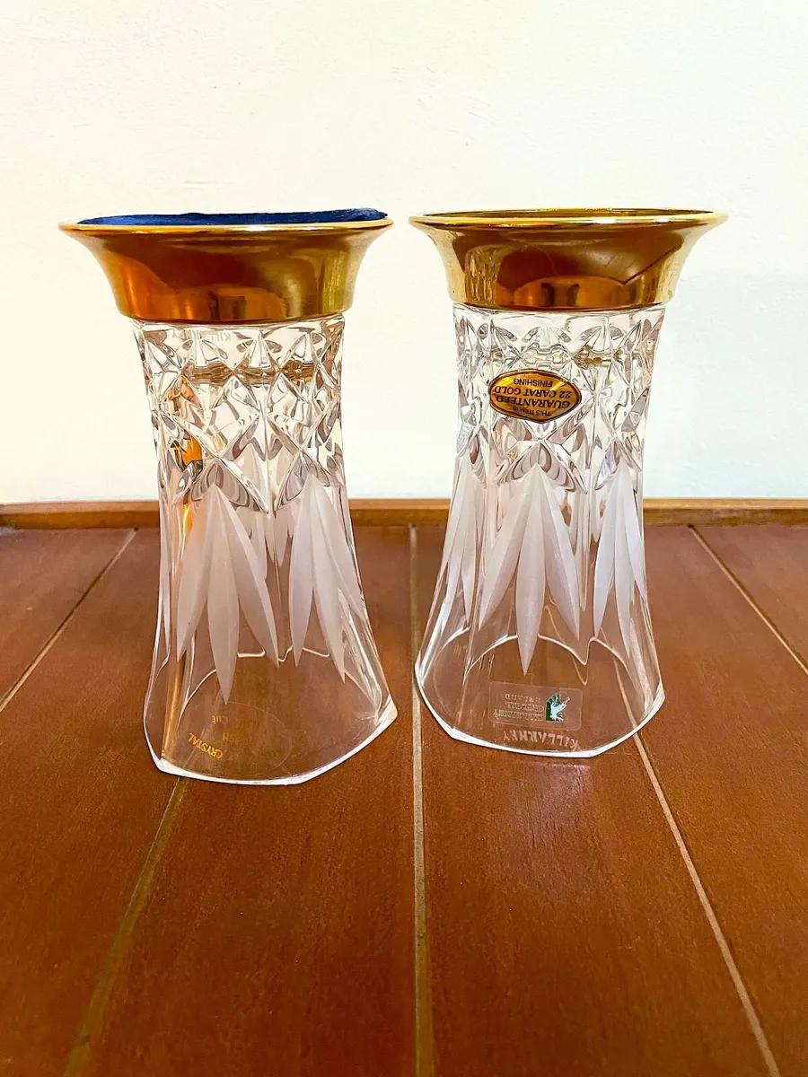 2 Killarney Crystal Vases 22ct Gold Finish bases - Image 2