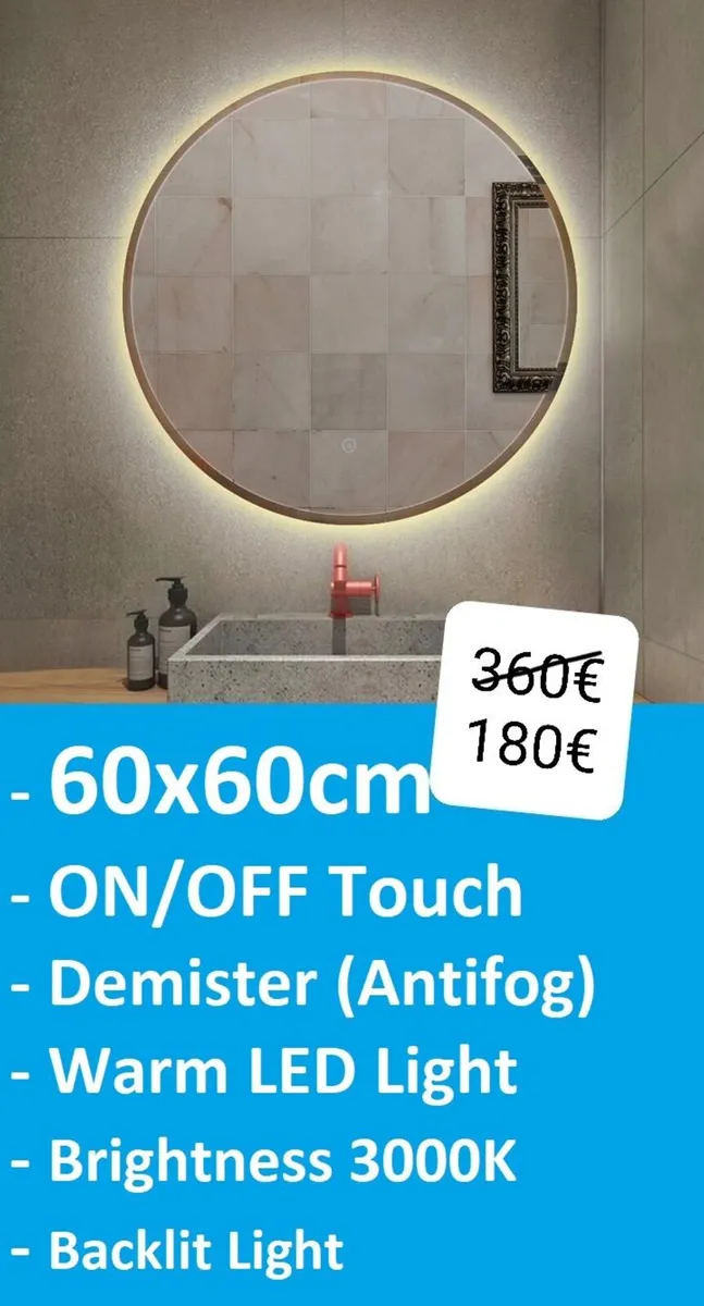LED Bathroom Mirror 60cm Antifog Demister Backlit - Image 1