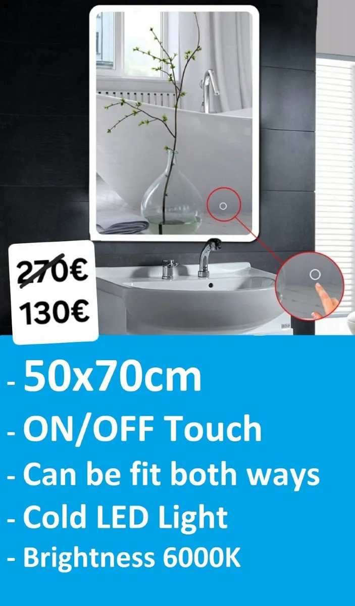 LED Bathroom Mirror 50x70cm Touch Switch Cold - Image 1