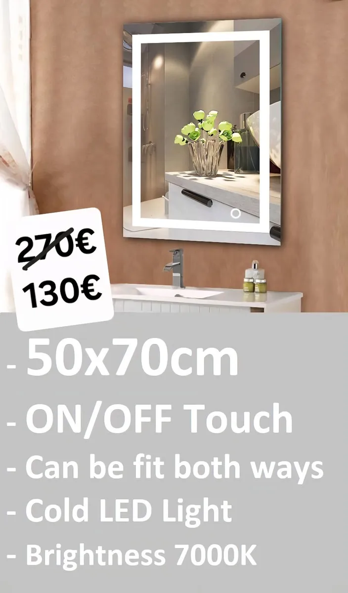 LED Bathroom Mirror Bright 50x70cm Touch Switch - Image 3