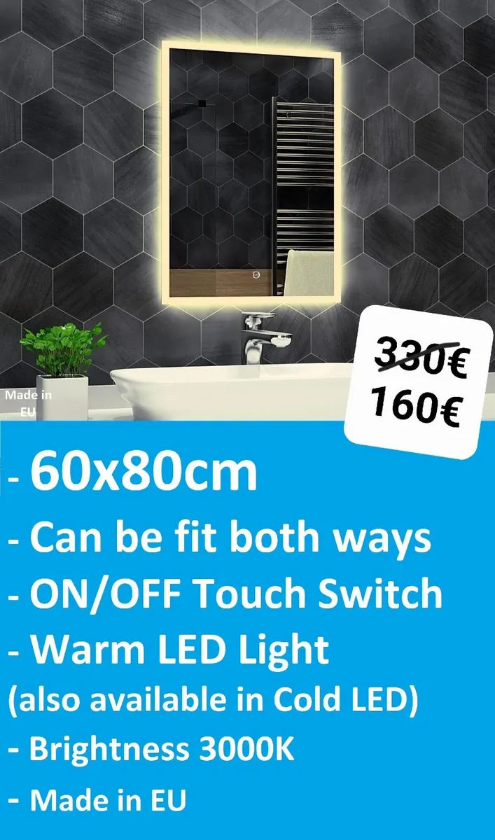 LED Bathroom Mirror 60x80cm Cold Warm Light - Image 1