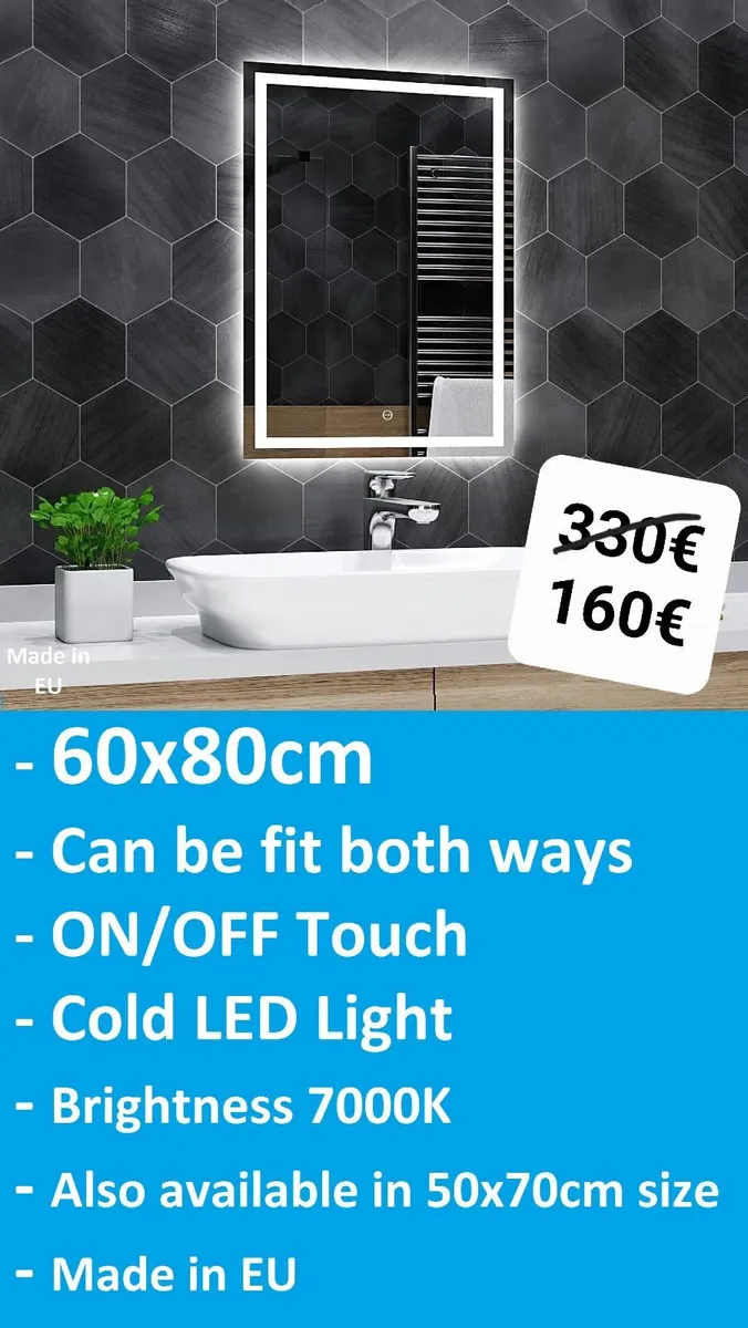 LED Bathroom Mirror 60x80cm Makeup Vanity Ensuite - Image 1