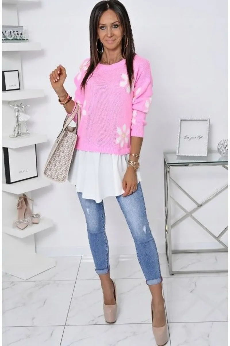Women's pink floral sweater size uni - Image 4