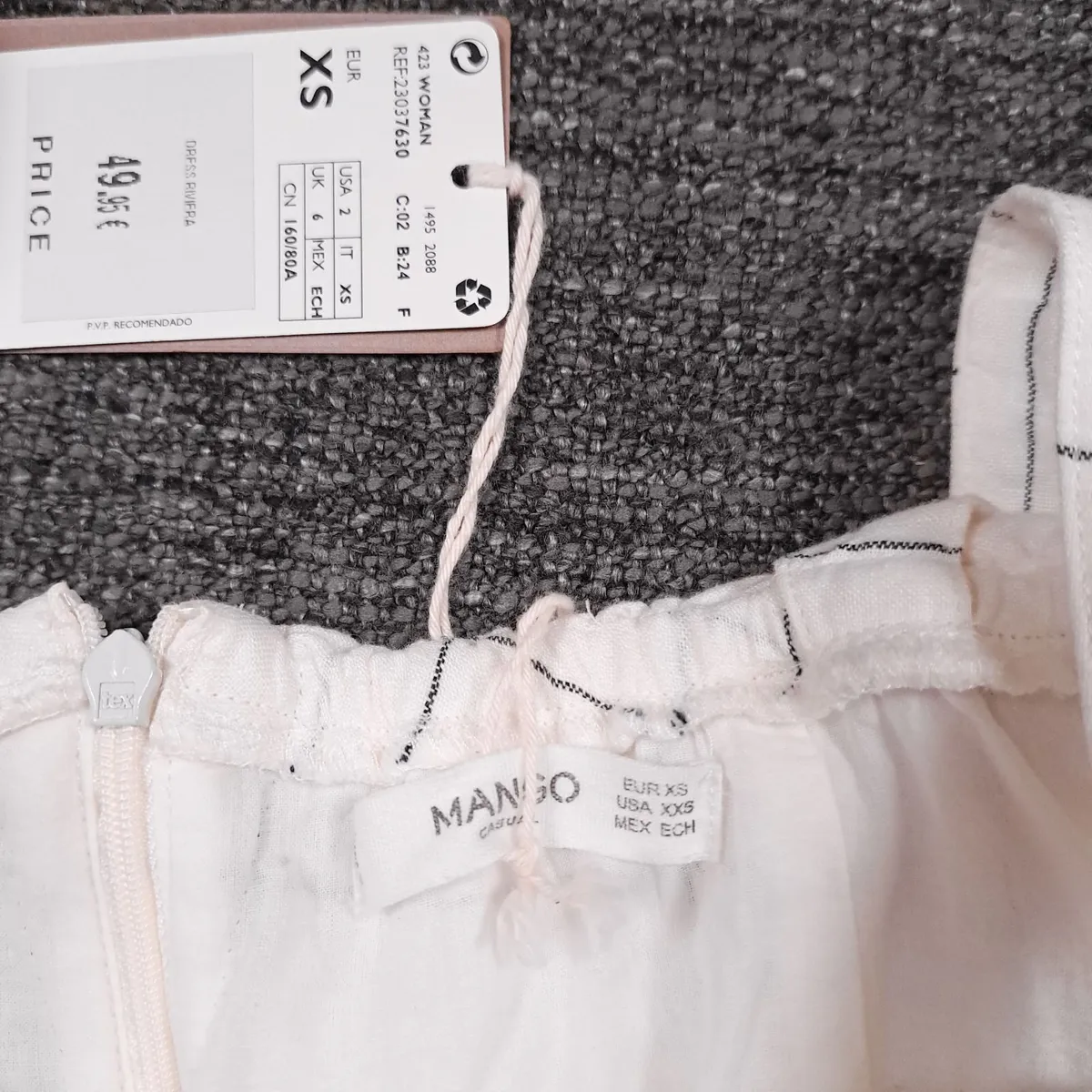 Mango White Black Grid Cold Shoulder Midi Dress XS - Image 3