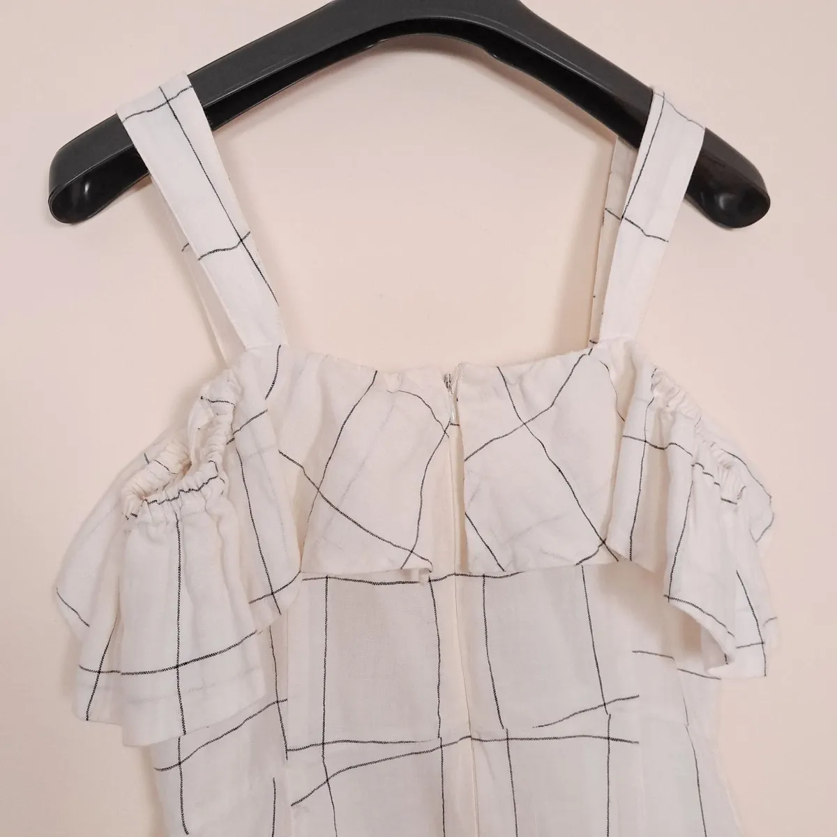 Mango White Black Grid Cold Shoulder Midi Dress XS - Image 4