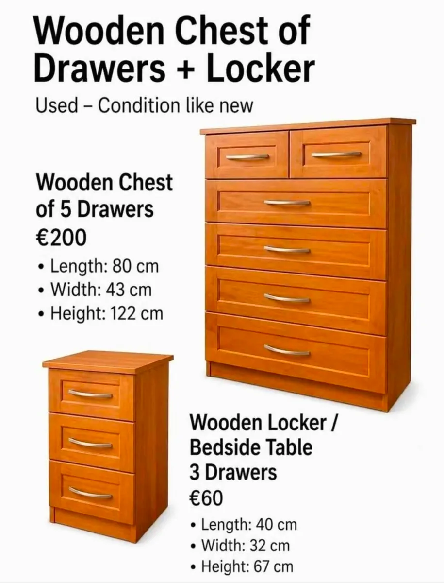 Wooden Chest of 5 drawers €200
Length - 80cm
Width - Image 1