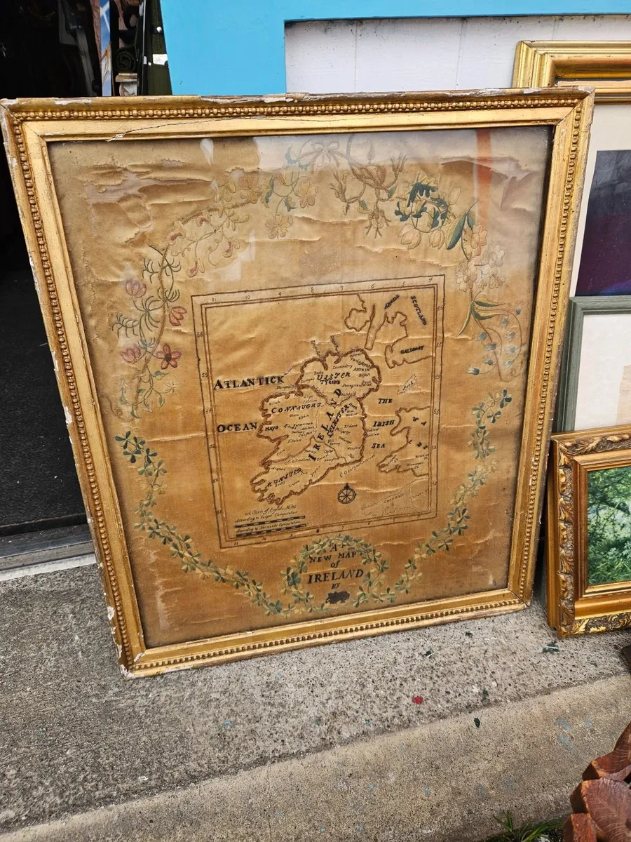 Vintage Antique Map of Ireland on Silk 1880's - Image 2