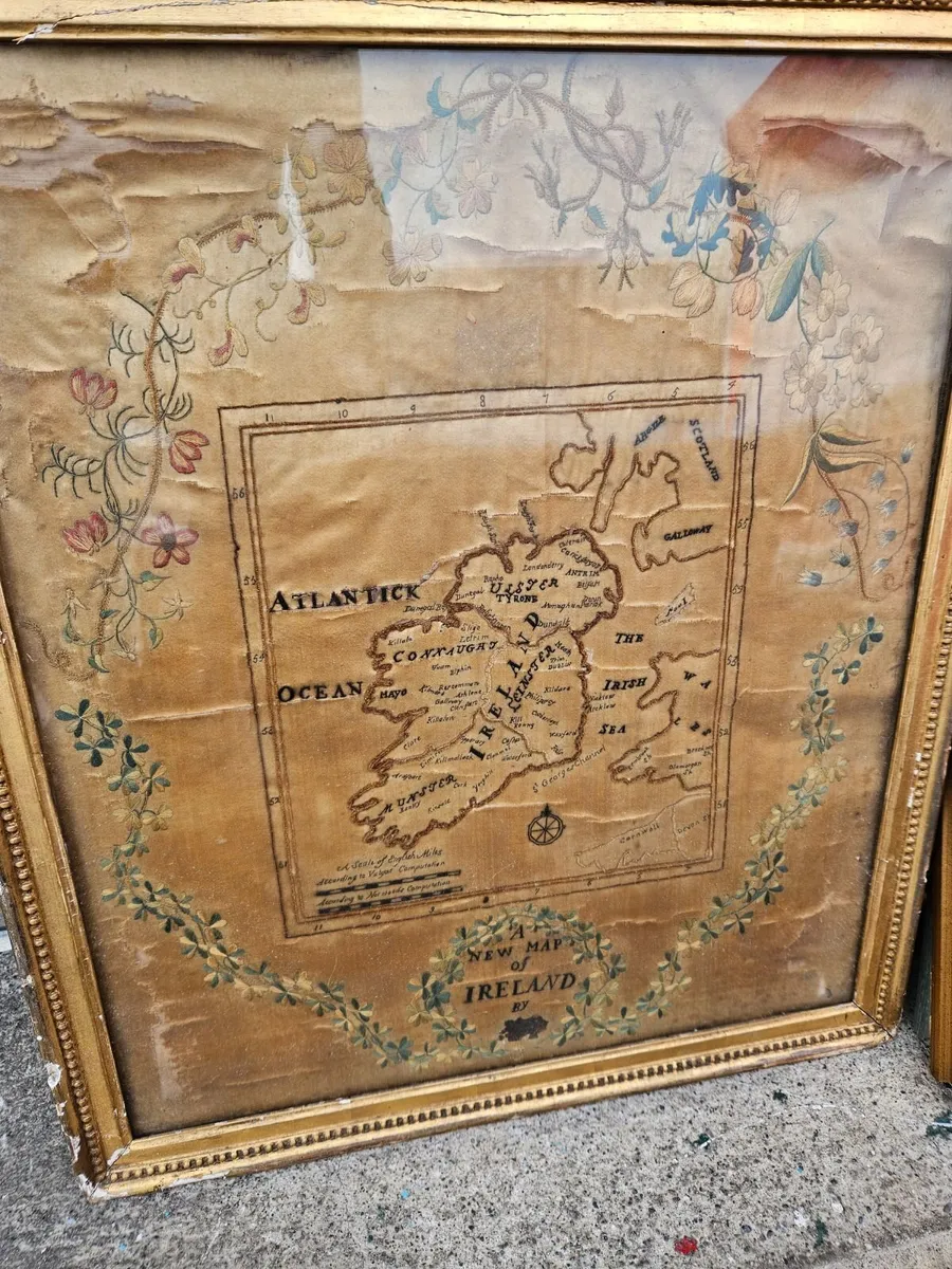 Vintage Antique Map of Ireland on Silk 1880's - Image 3