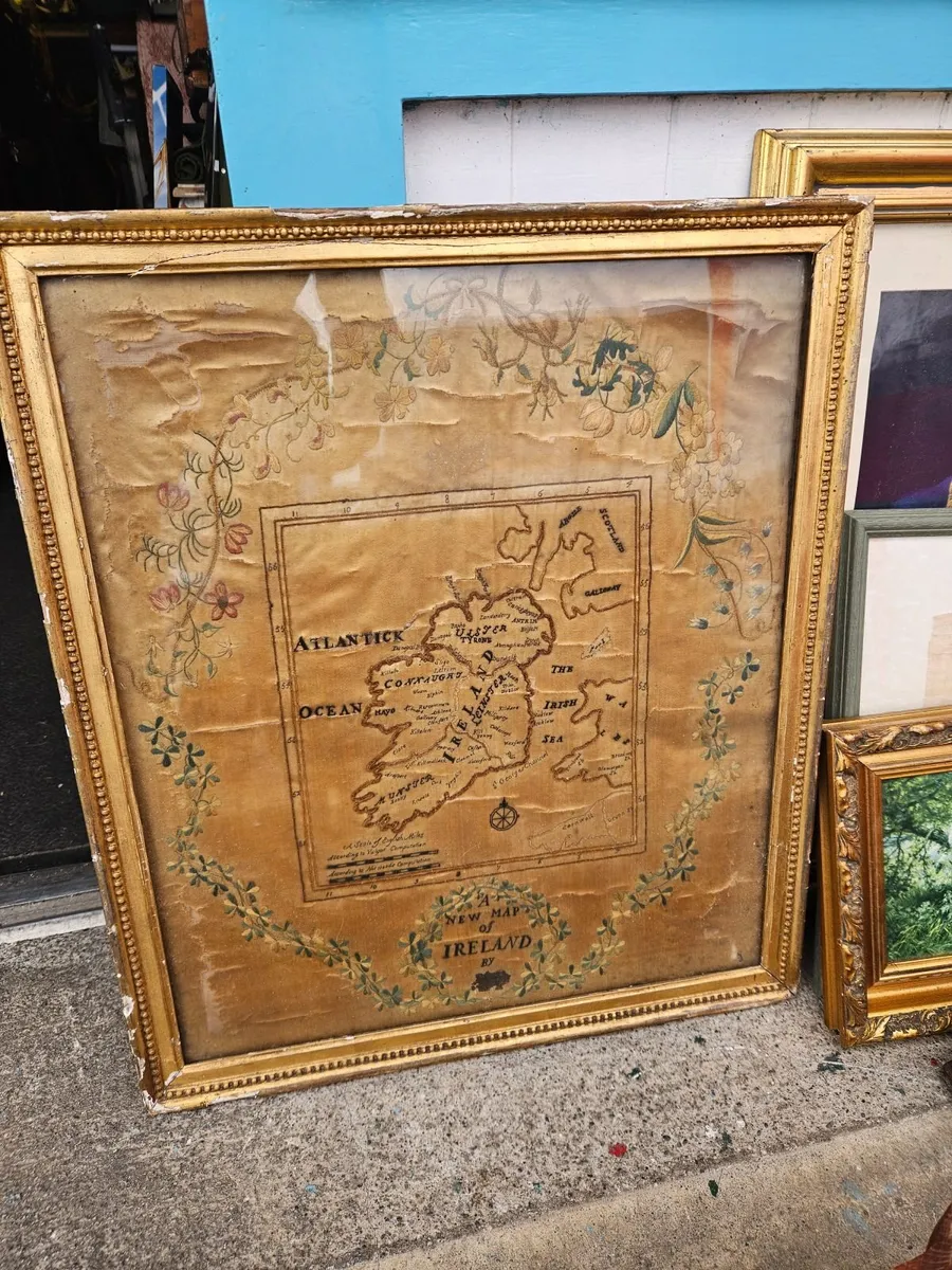 Vintage Antique Map of Ireland on Silk 1880's - Image 4
