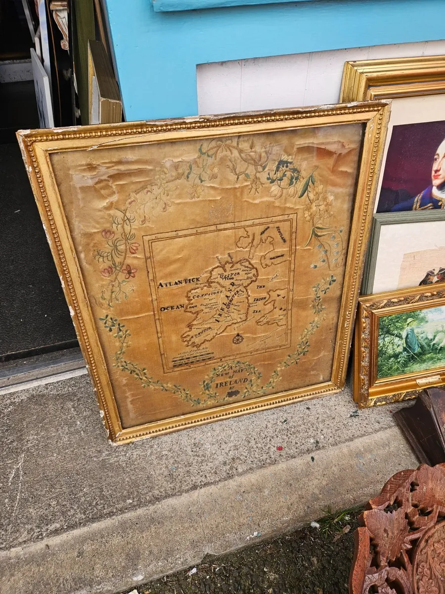 Vintage Antique Map of Ireland on Silk 1880's - Image 1