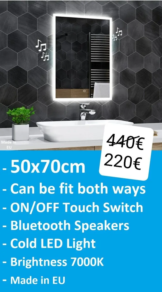 LED Bathroom Mirror Bluetooth Speakers Demister - Image 1