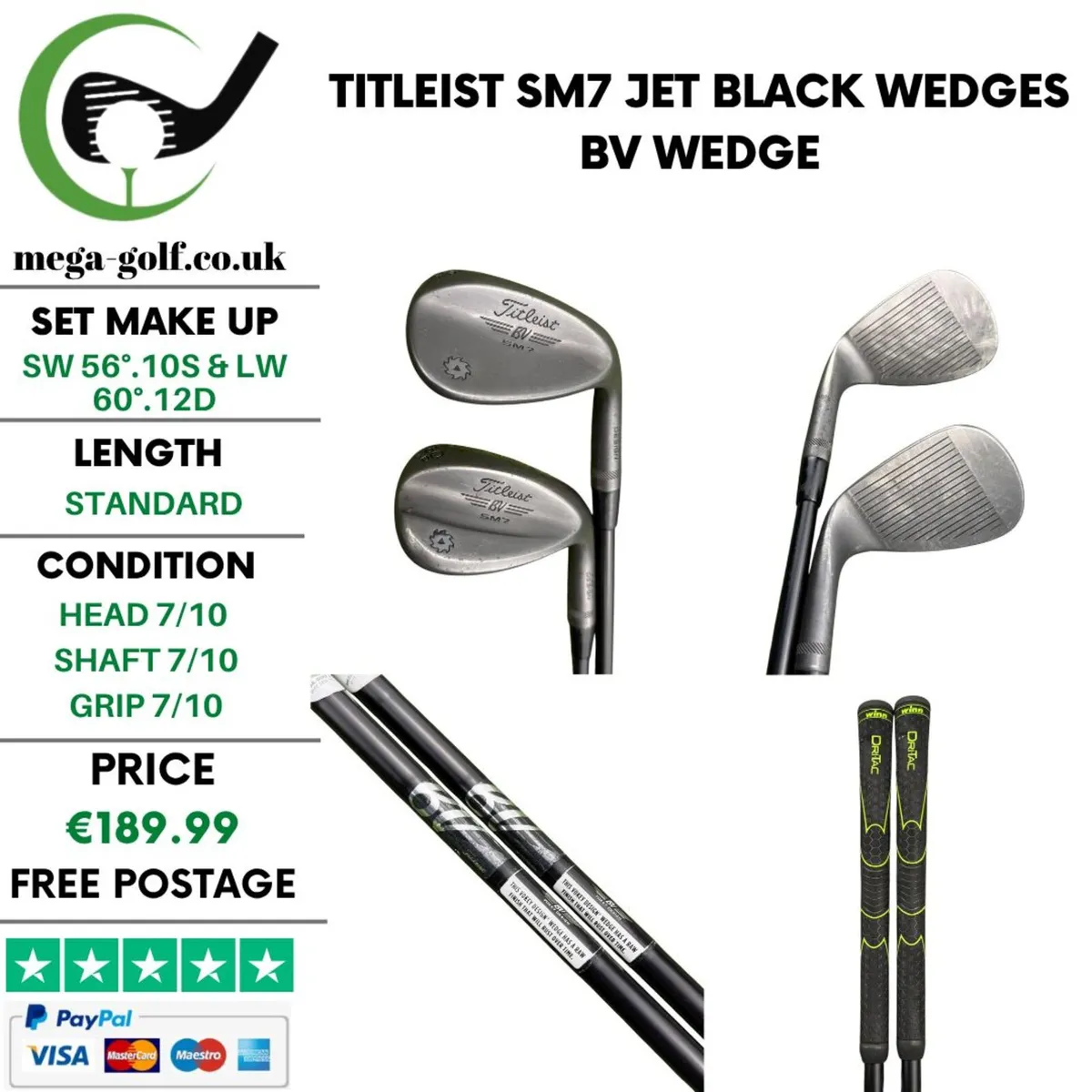 Titleist SM7 Jet Black Wedges Sw 56° & Lw 60° - Image 1