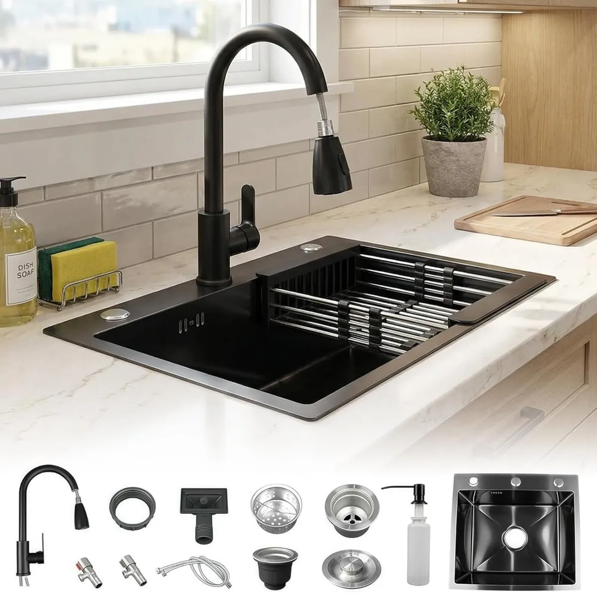 50 x 45cm Black Single Kitchen Sink Stainless - Image 1