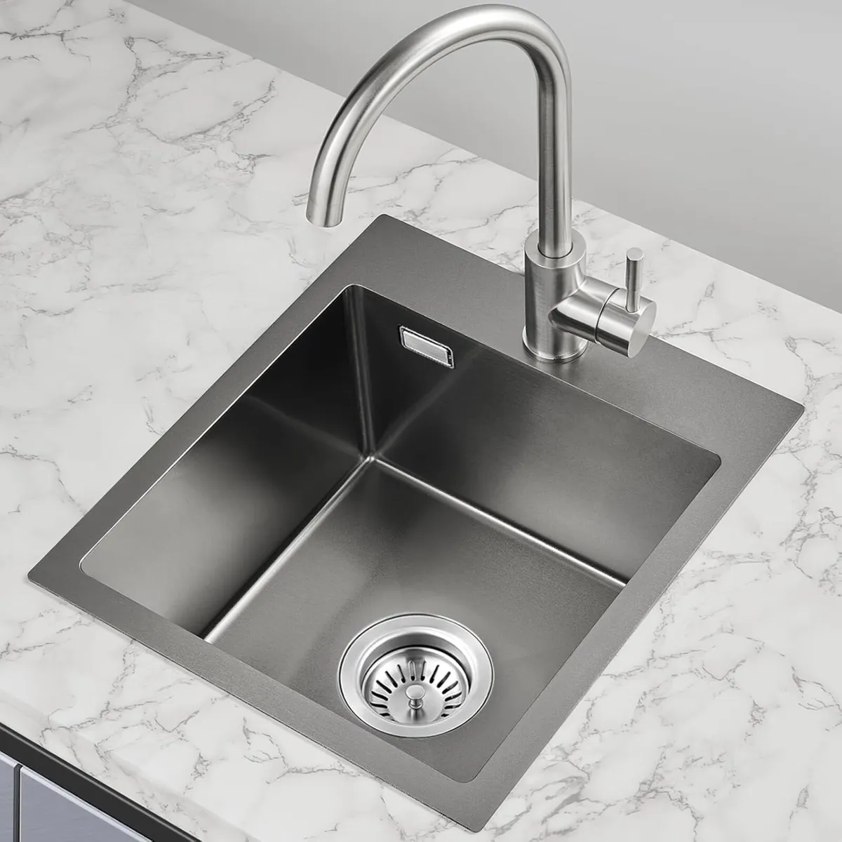 40 x 34 cm Black Small Kitchen Sink with Basket - Image 1