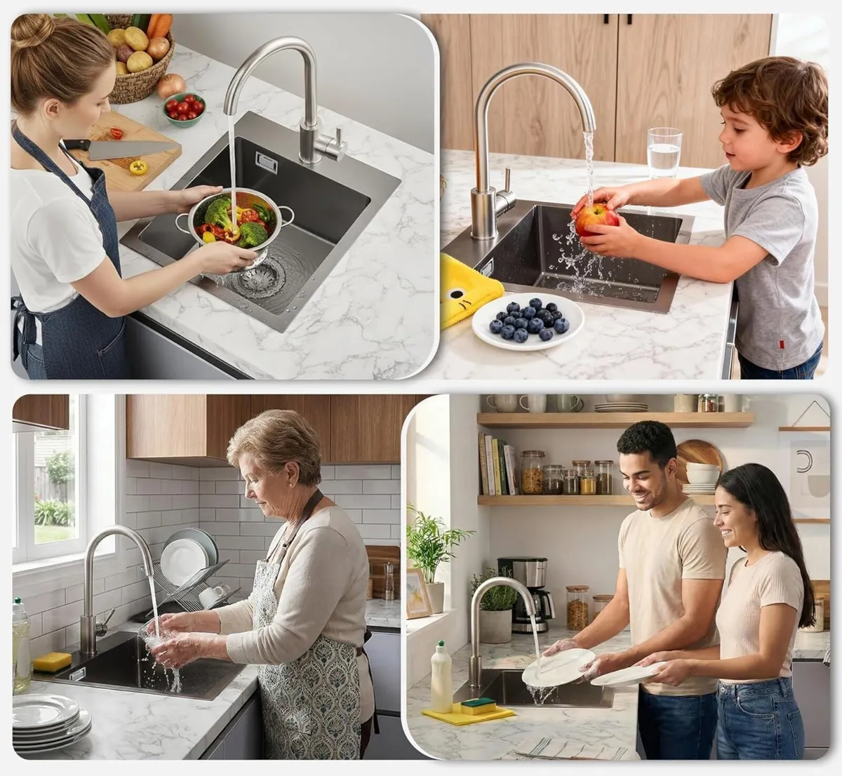 40 x 34 cm Black Small Kitchen Sink with Basket - Image 3