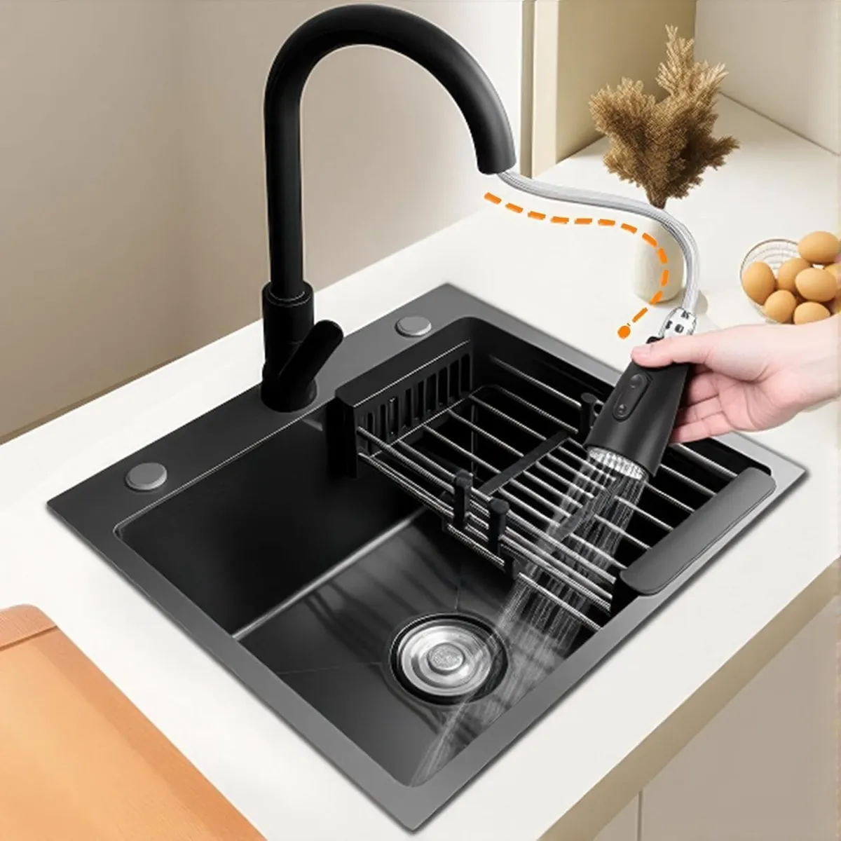 50 x 45cm Black Single Kitchen Sink Stainless - Image 2