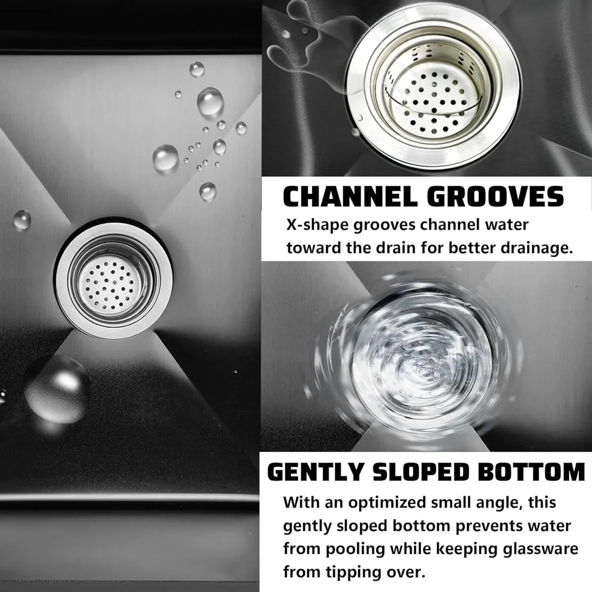 50 x 45cm Black Single Kitchen Sink Stainless - Image 4