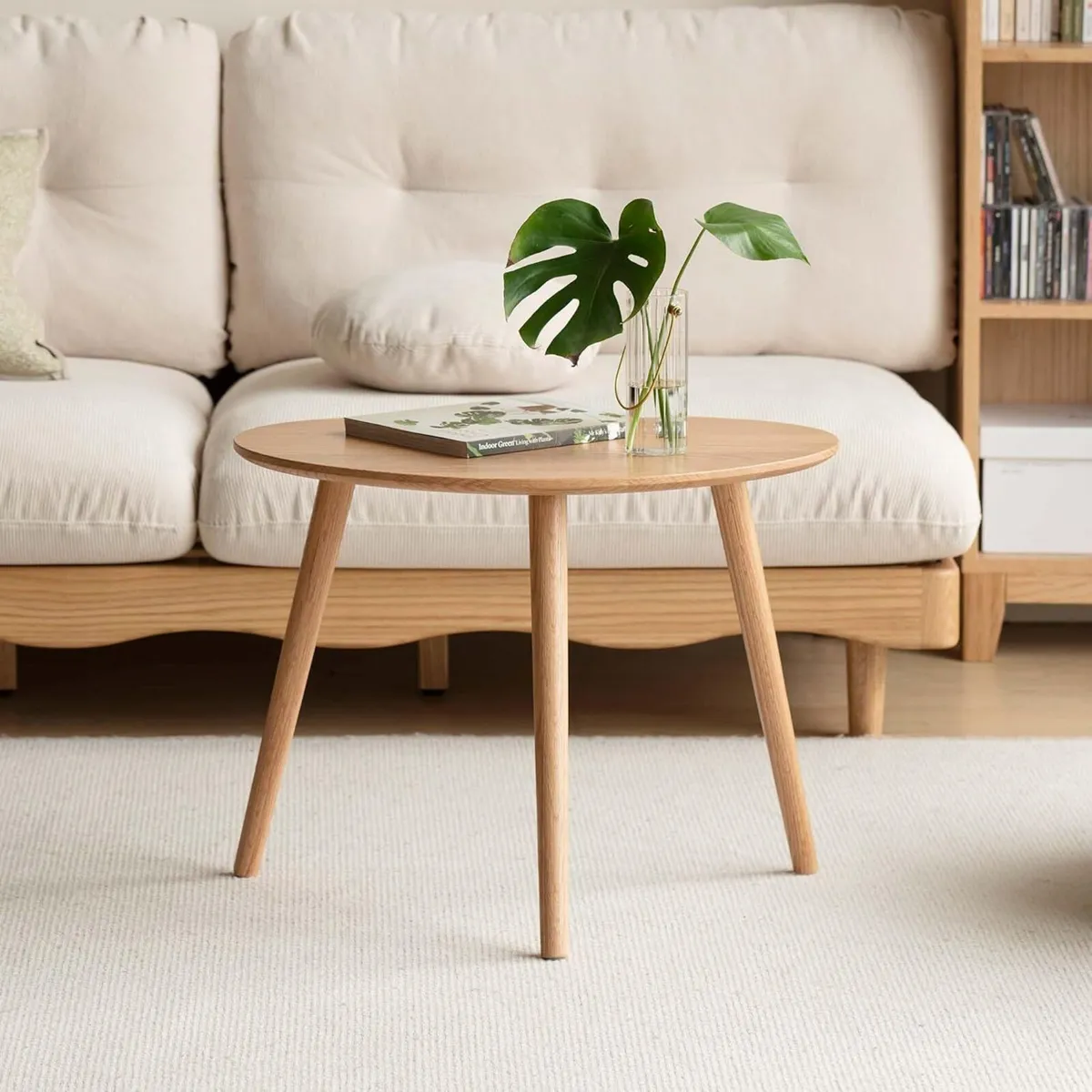 Solid Wood Side Table Oak Coffee Tables Oval with - Image 1
