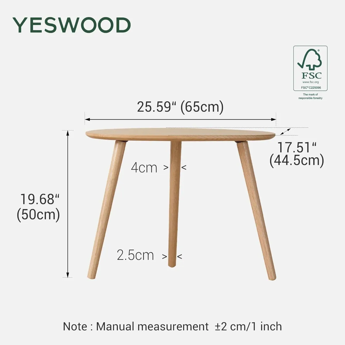 Solid Wood Side Table Oak Coffee Tables Oval with - Image 2