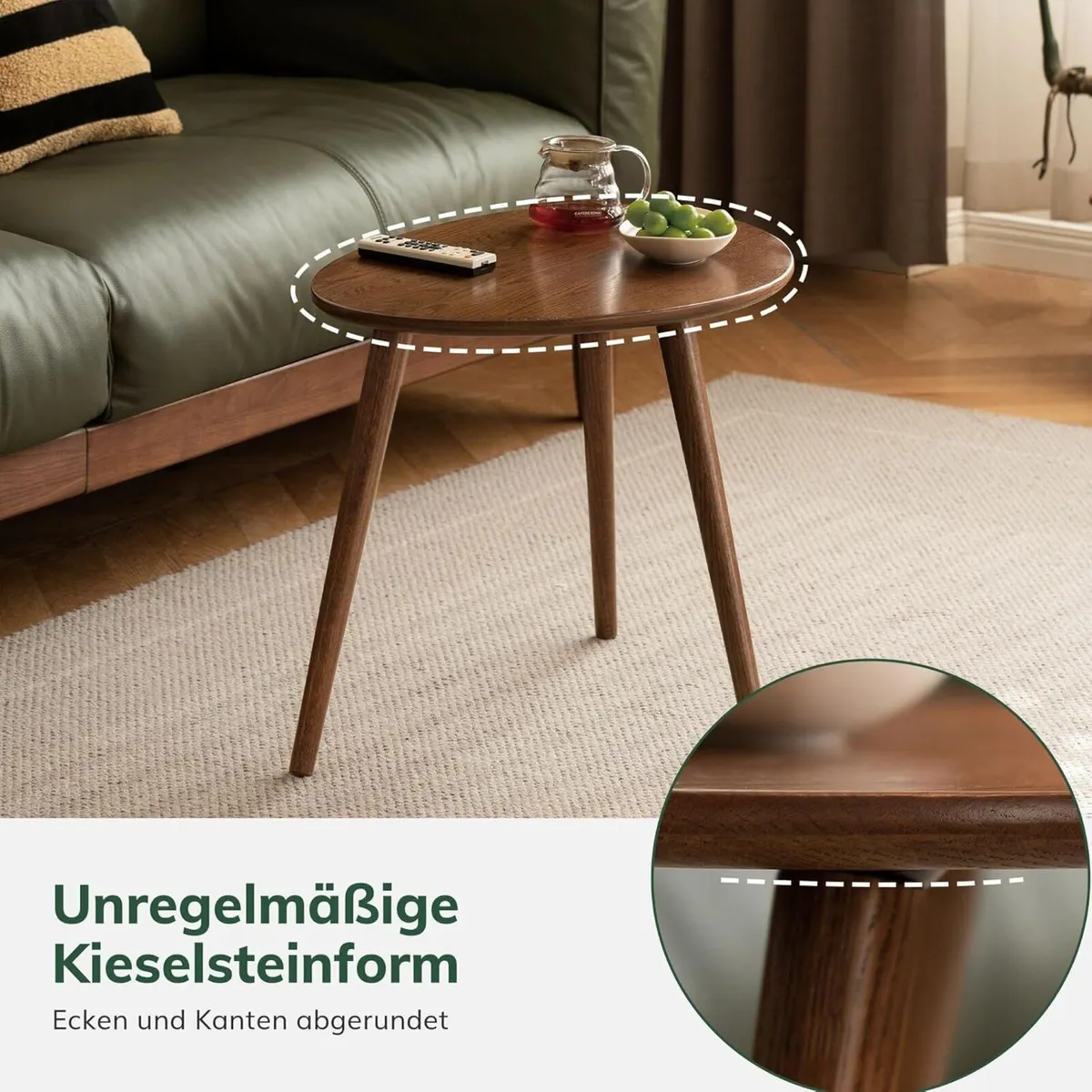 Solid Wood Side Table Oak Coffee Tables Oval with - Image 4