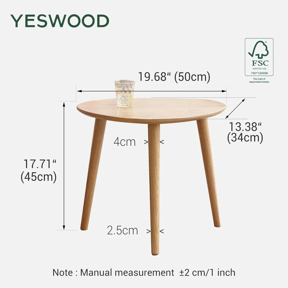 Solid Wood Side Table Oak Coffee Tables Oval with - Image 2