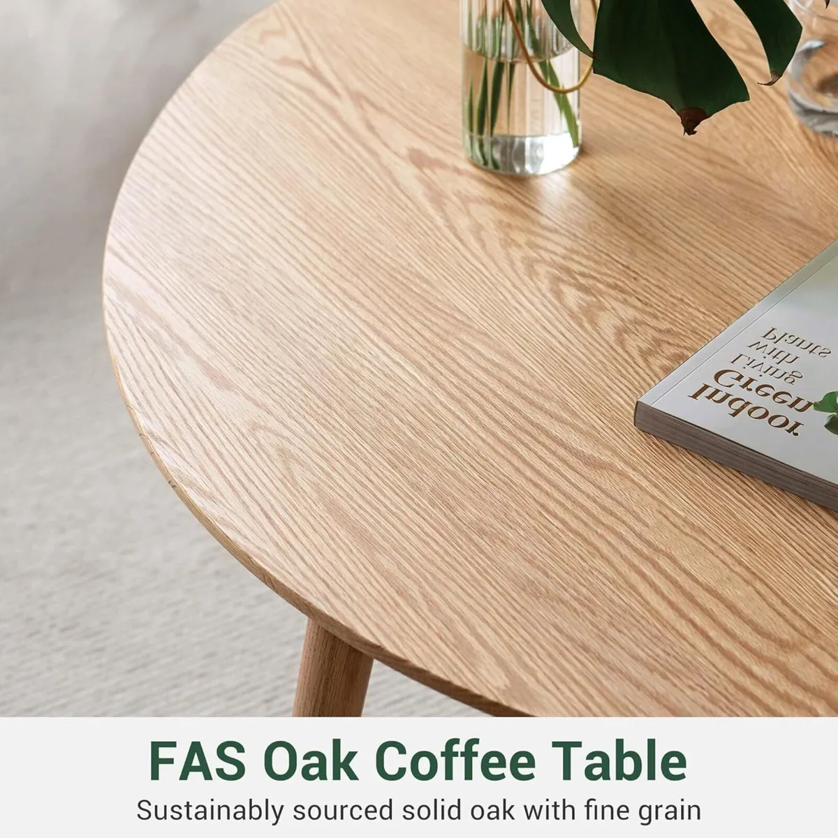 Solid Wood Side Table Oak Coffee Tables Oval with - Image 3