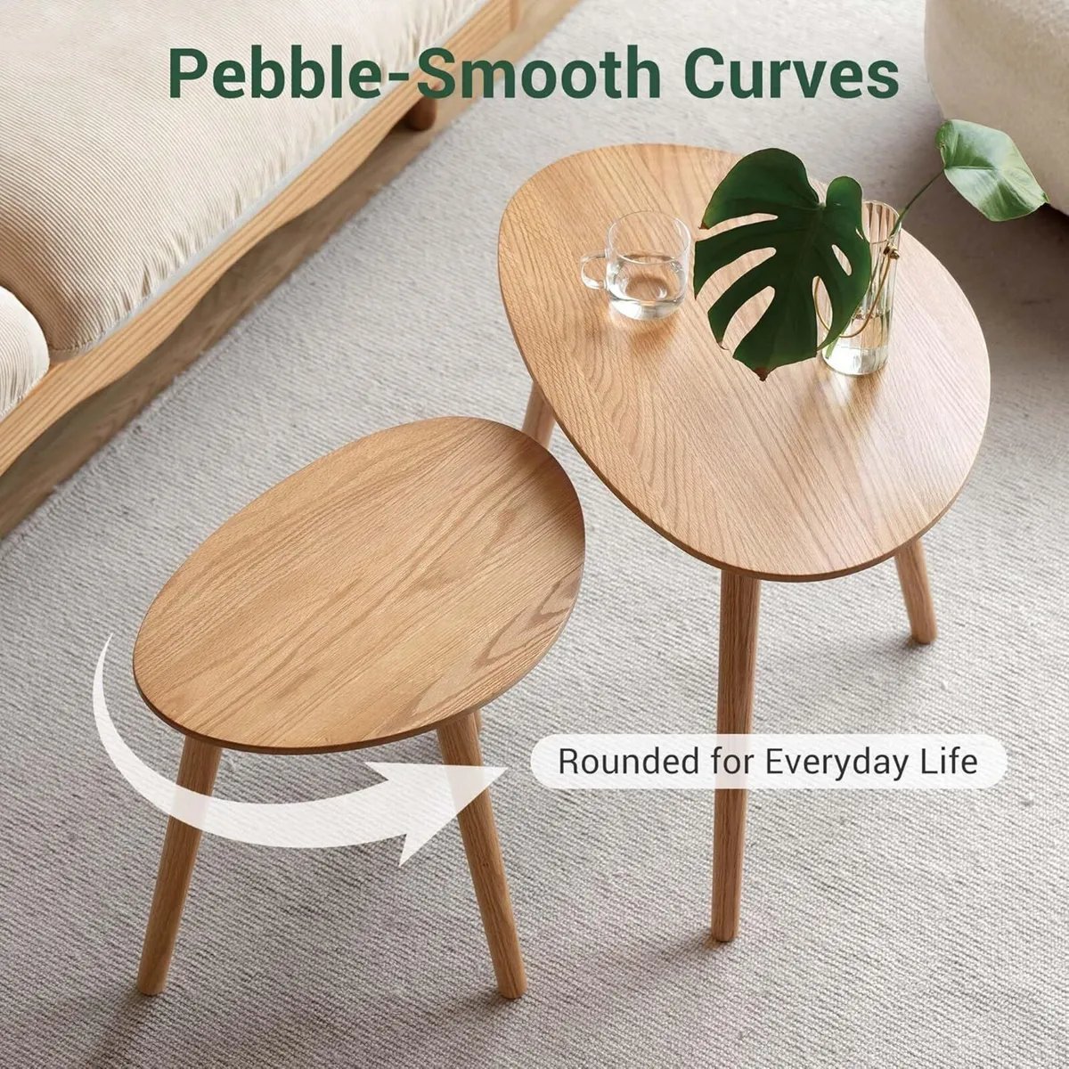 Solid Wood Side Table Oak Coffee Tables Oval with - Image 4