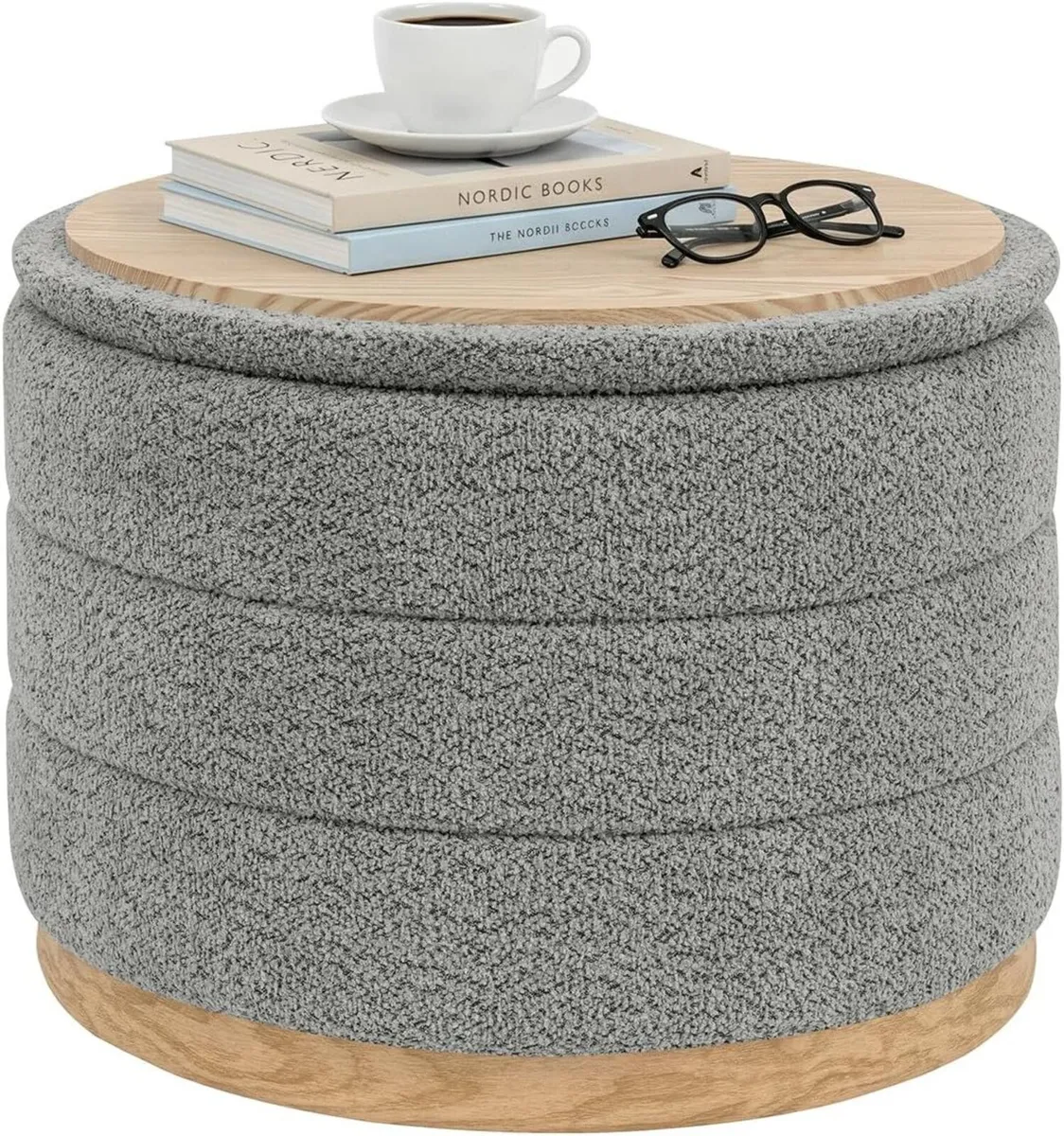 Round Chenille Storage Ottoman with Tray Top - Image 1