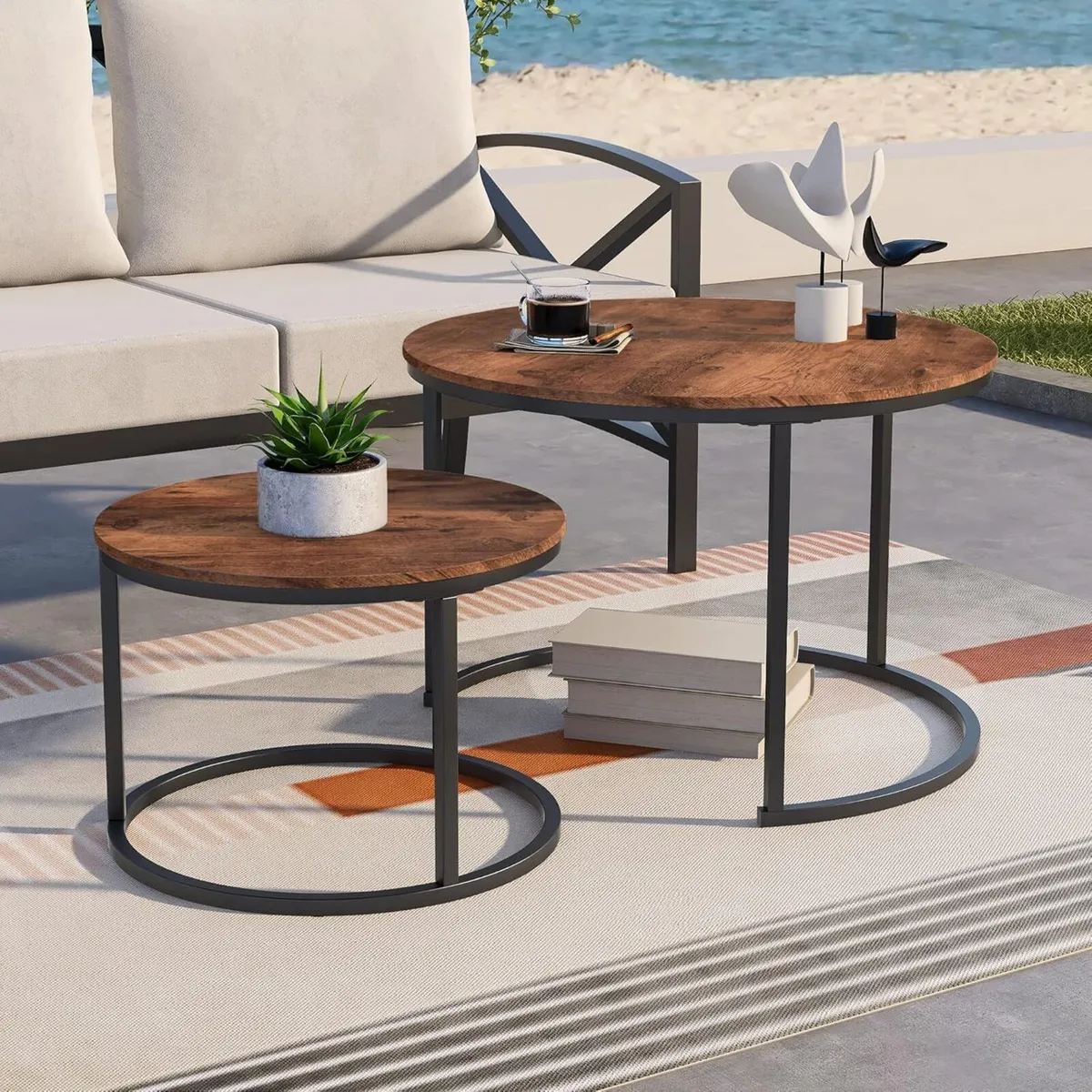 Round Nesting Coffee Table Set of 2 End Tables - Image 1