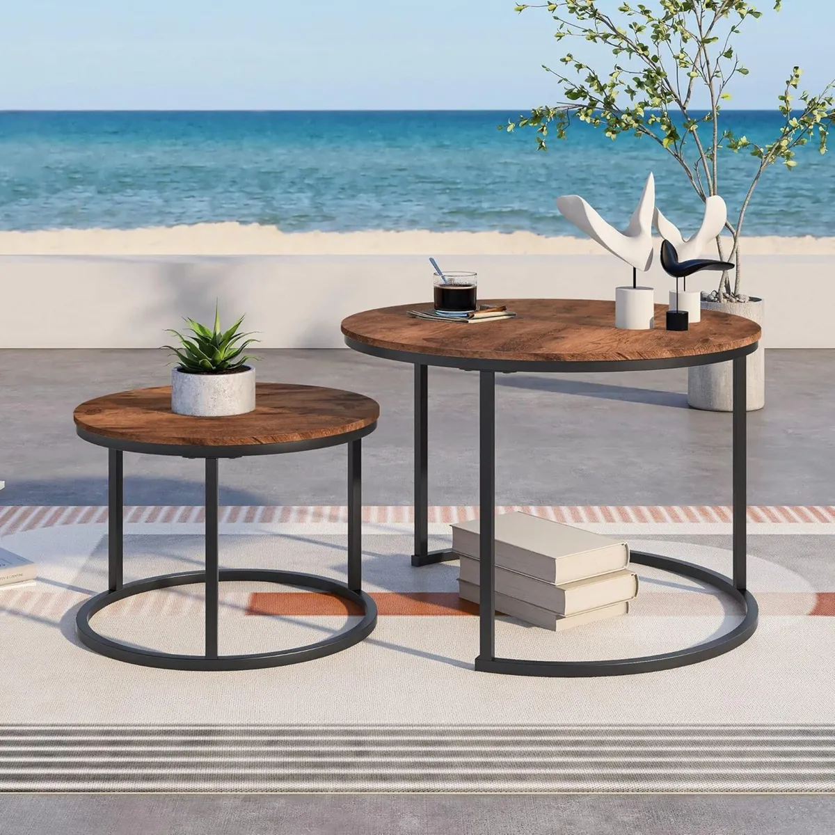 Round Nesting Coffee Table Set of 2 End Tables - Image 3