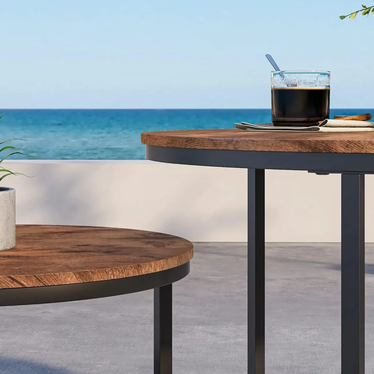 Round Nesting Coffee Table Set of 2 End Tables - Image 4