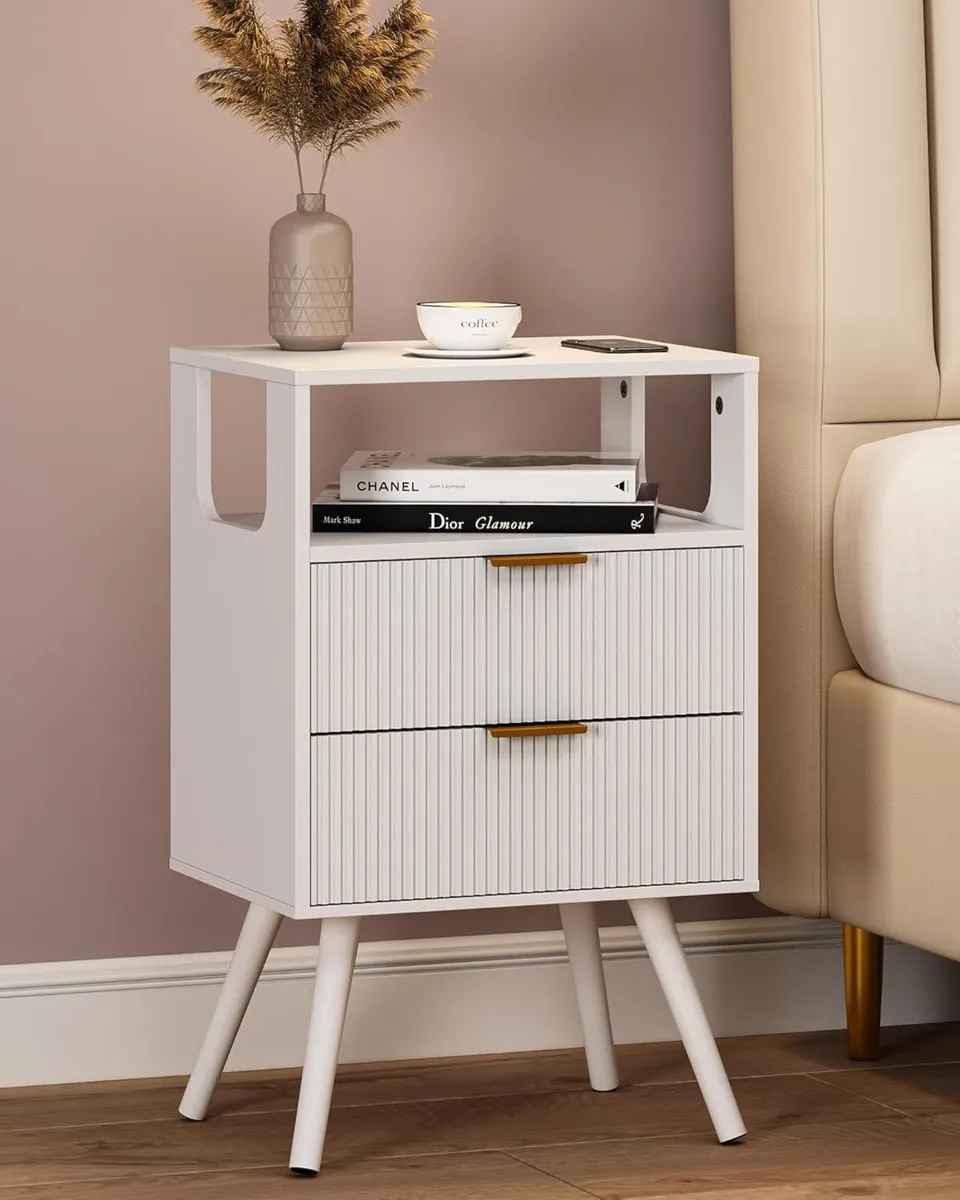 Wooden Bedside Table Nightstand with 2 Storage - Image 1
