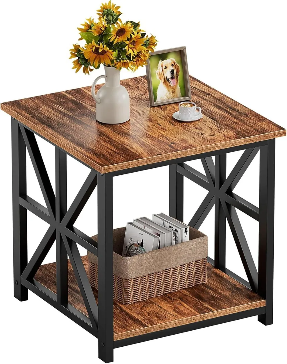Side Table 50cm End with 2-Tier Storage Shelf - Image 1