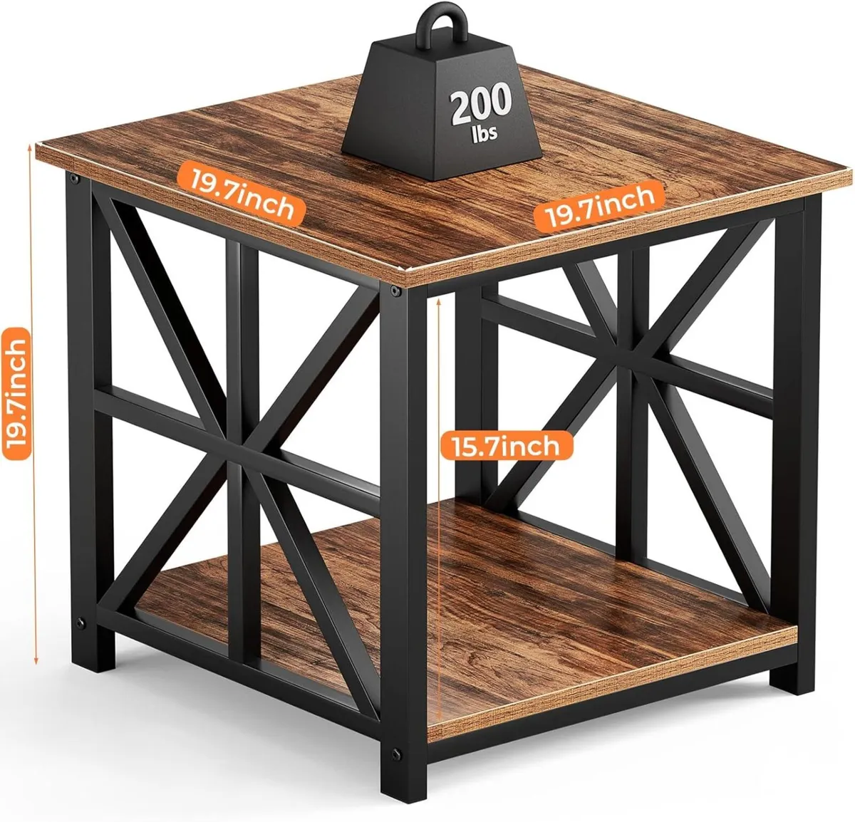 Side Table 50cm End with 2-Tier Storage Shelf - Image 3