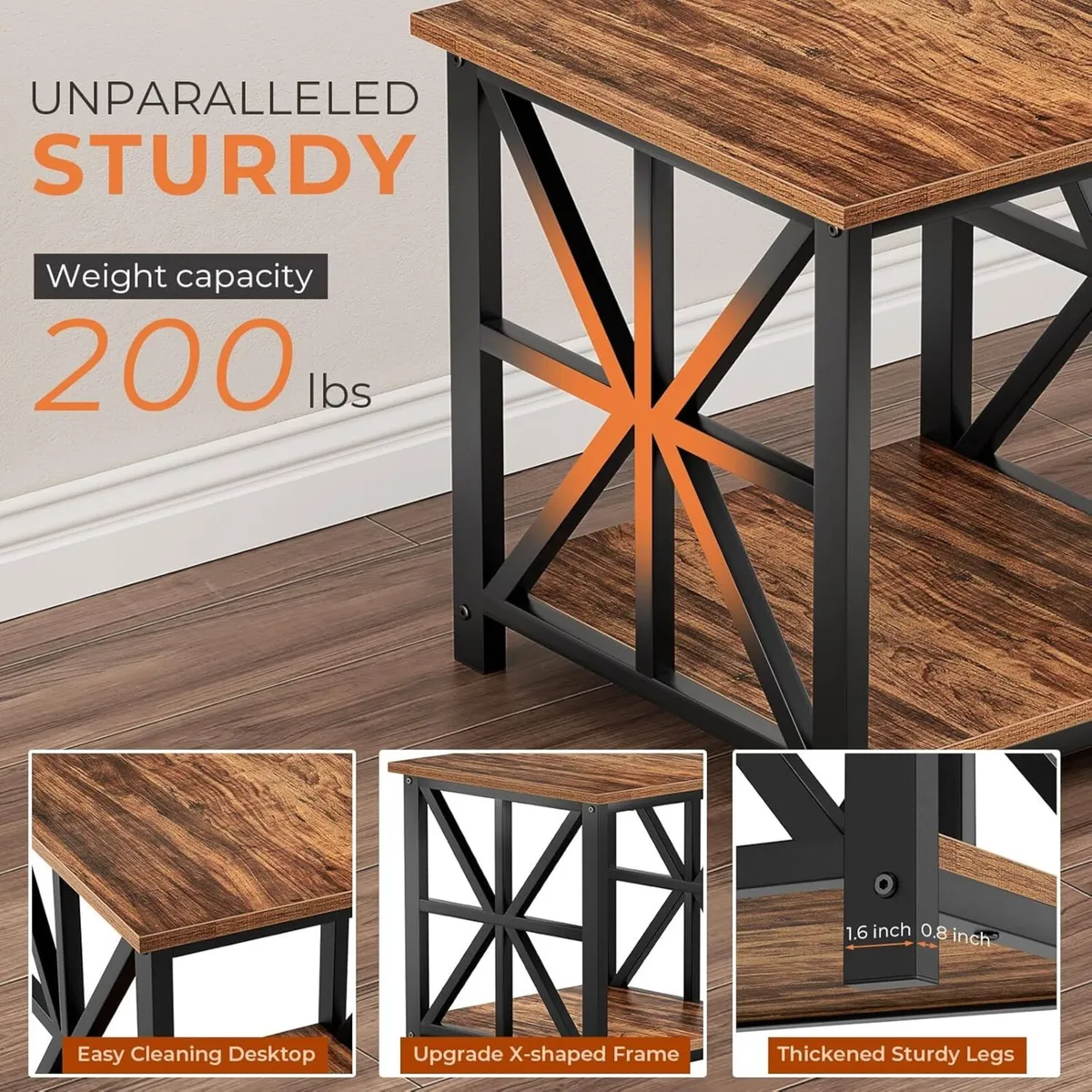 Side Table 50cm End with 2-Tier Storage Shelf - Image 4