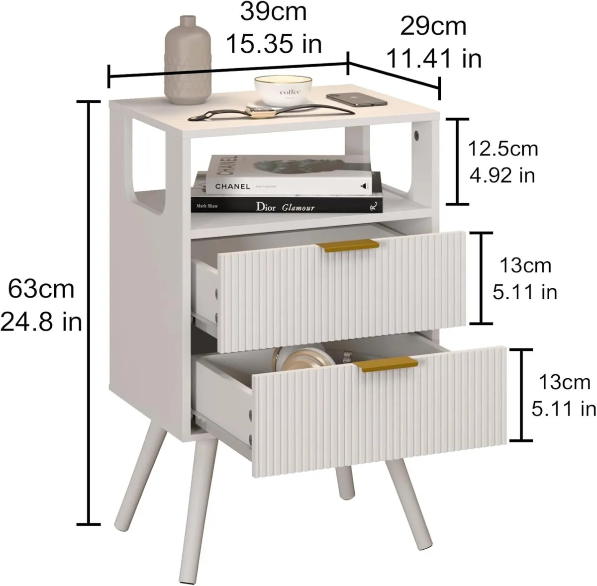 Wooden Bedside Table Nightstand with 2 Storage - Image 2