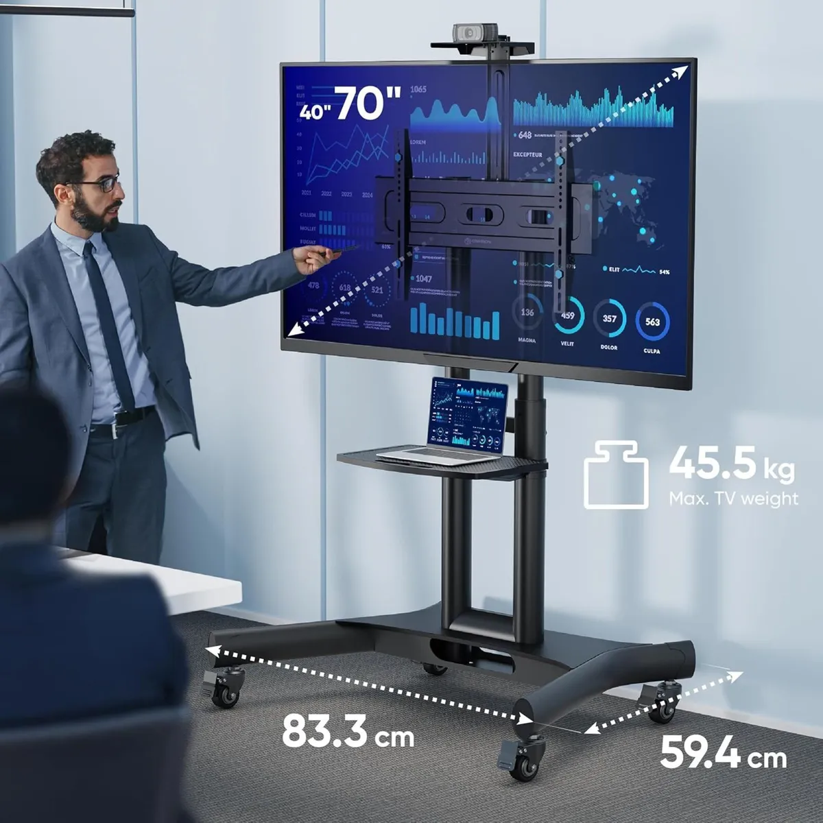 Mobile TV Stand on Wheels for 40-70 Screen - Image 2