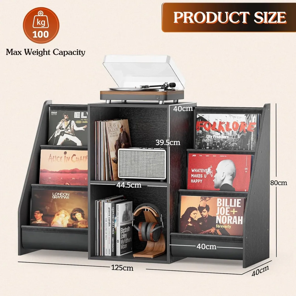 Vinyl Record Player Stand with Storage – Turntable - Image 2