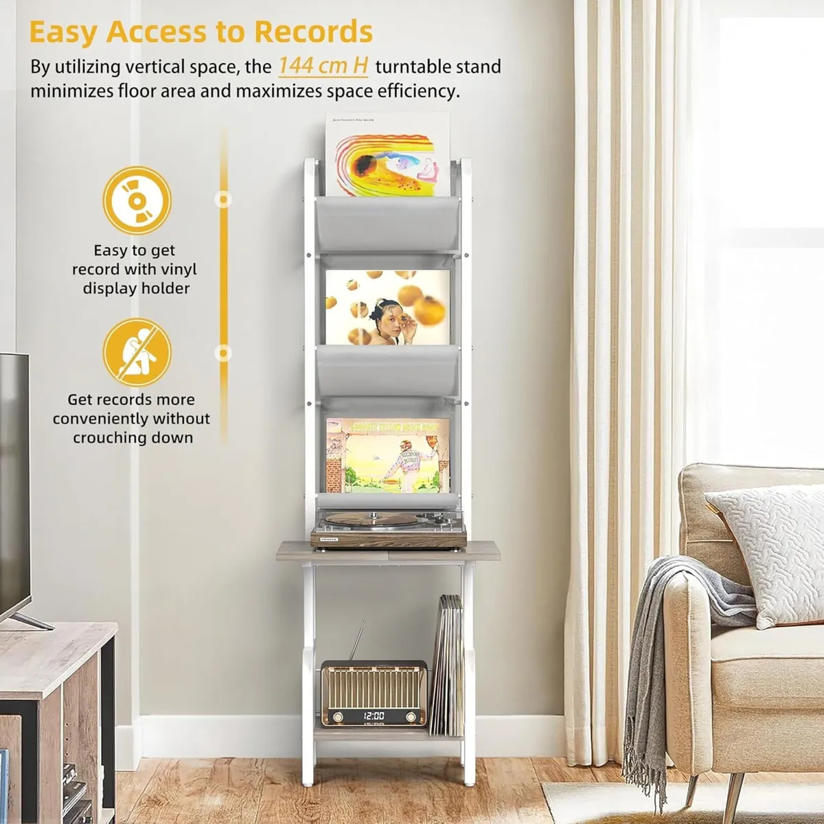 Vinyl Record Storage with Player Stand Turntable - Image 4