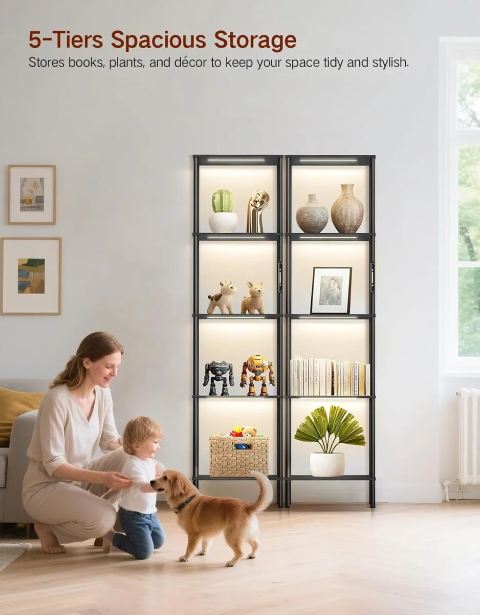 5 Tier Tall Display Shelf with LED Lights Touch - Image 3