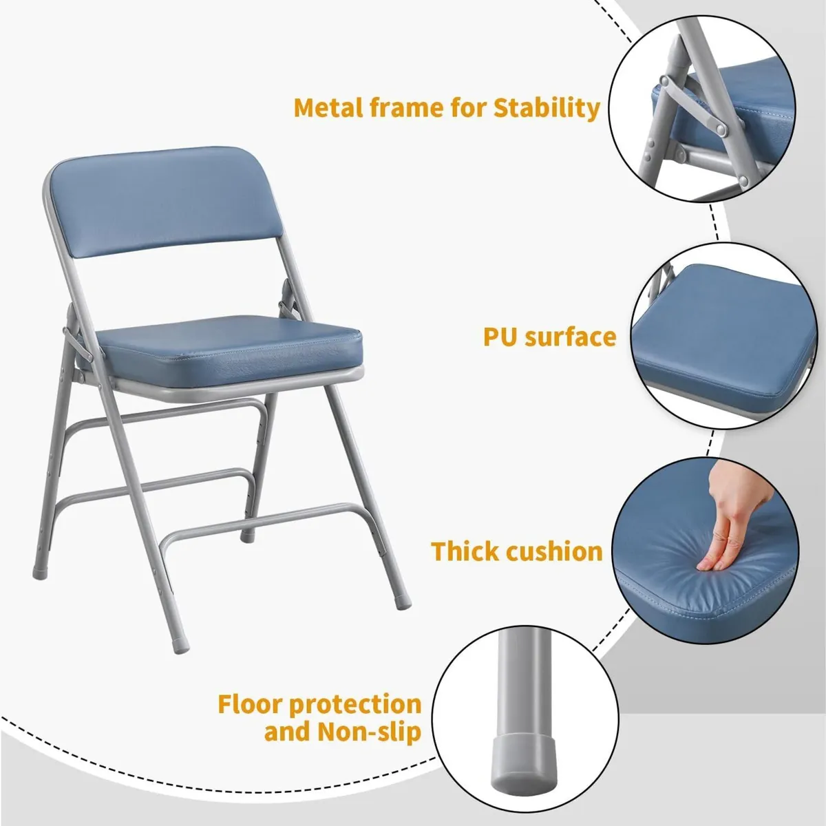 Blue Folding Chair Padded Foldable with Thick - Image 4