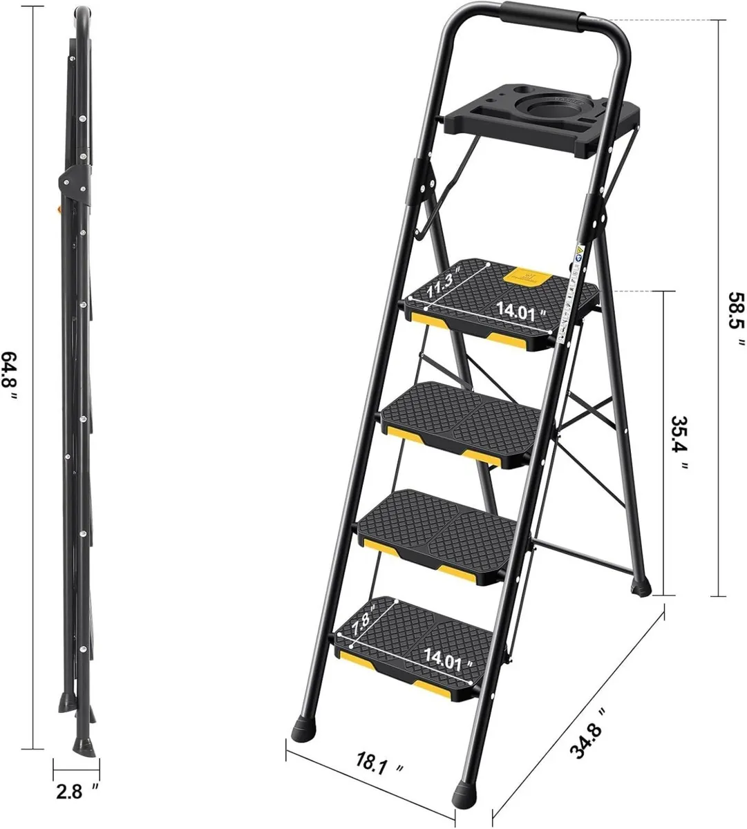 4 Step Ladder Folding with Tool Tray and Handrails - Image 3