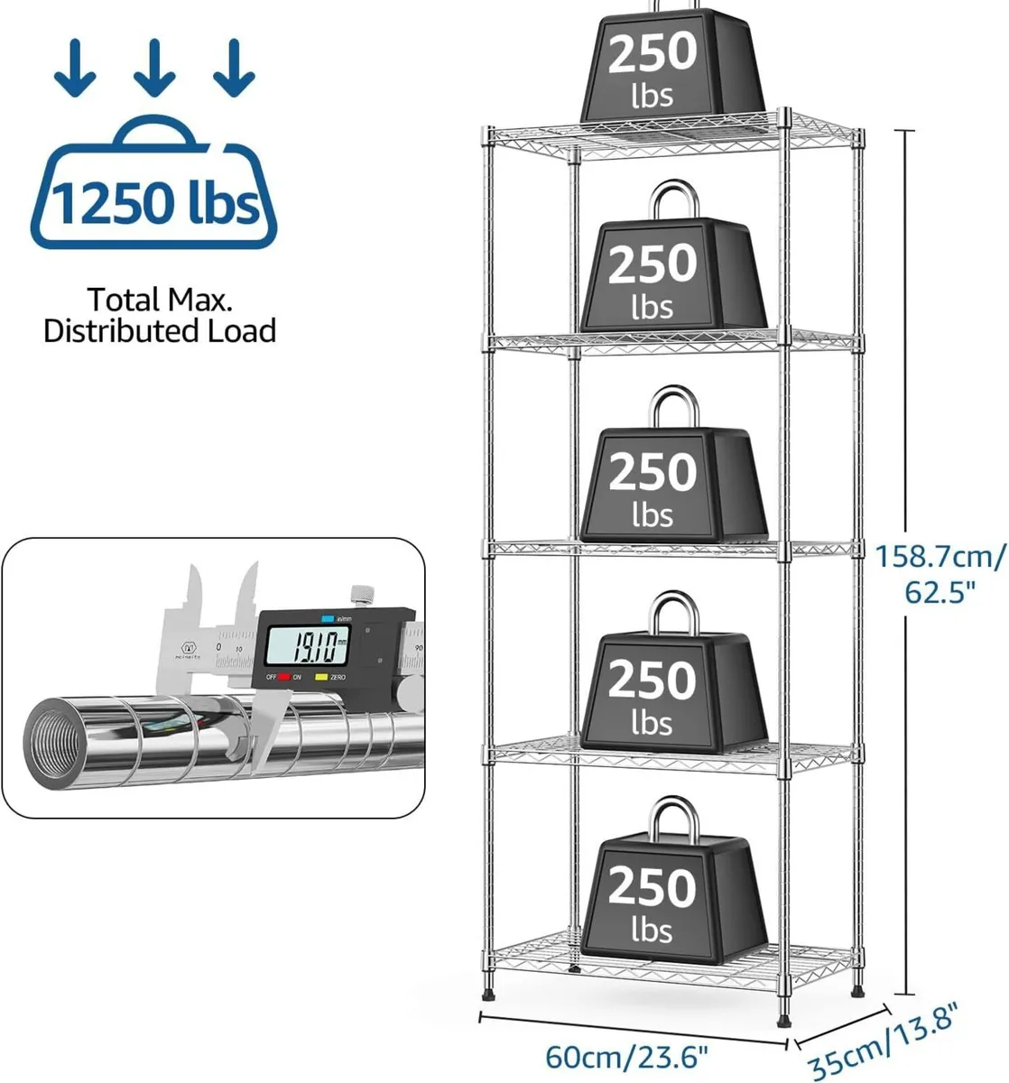 Storage Shelves 5 Tier Heavy Duty Metal Unit With - Image 3